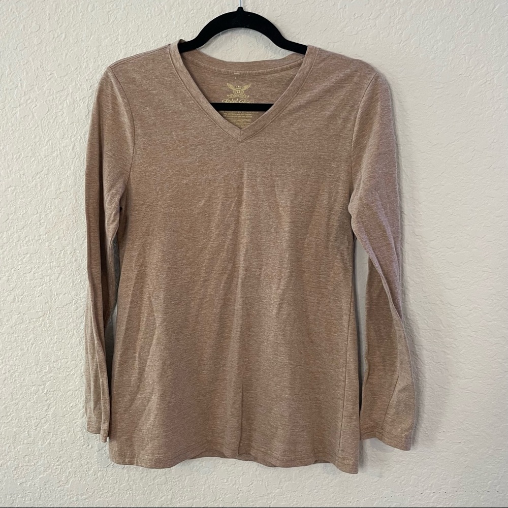4FOR$20 Faded Glory Simple Closet Staple Tan Long Sleeve Tee Top | M